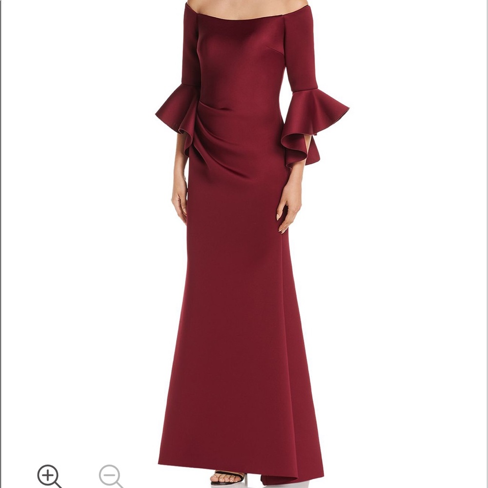AQUA Off-the-Shoulder Bell Sleeve Scuba Gown